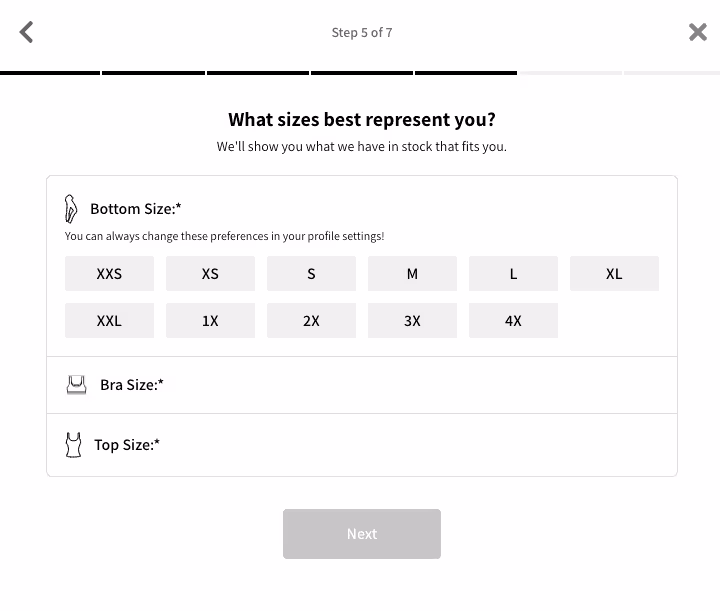 Fabletics is a great example of personalizing the shopping experience by offering a gamified quiz at the beginning of your shopping journey. 